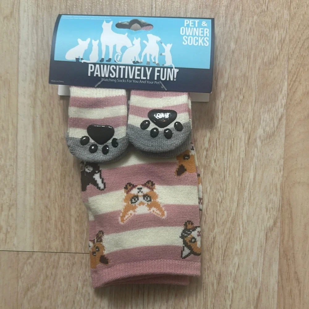 Pawsitively Fun Pink and Gray Cat and Adult Socks